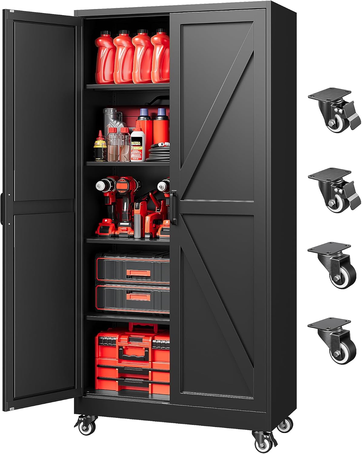 71"Metal Storage Cabinet with Wheels,Garage Cabinets,Pantry Cabinet