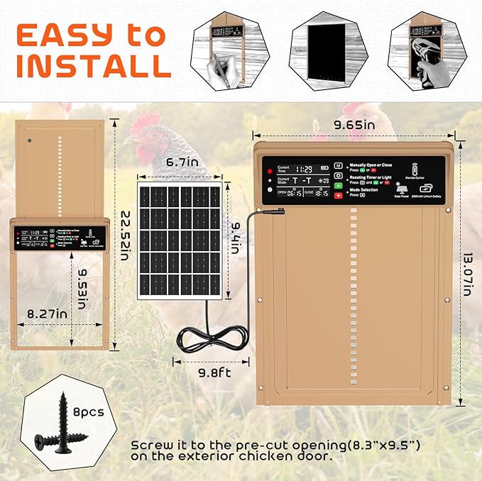 Asfrost Automatic Chicken Coop Door Solar Powered Automatic Chicken Door