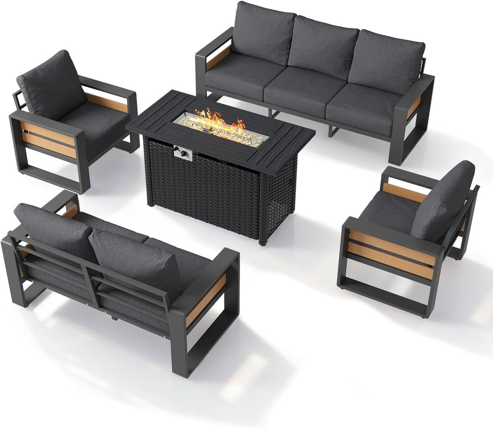 Aoxun Aluminum Patio Furniture Set with Fire Pit Table, 5 Piece Luxury Outdoo...