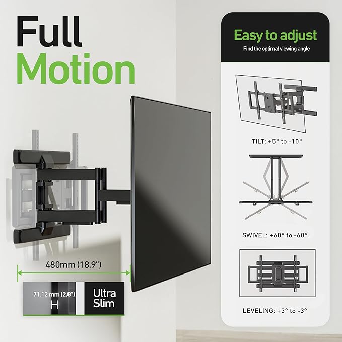 Heavy Duty Dual Arm Articulating TV Wall Mount Bracket
