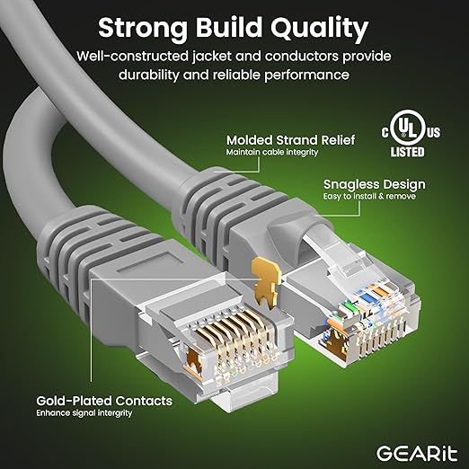 GEARit Cat 6 Ethernet Cable Cat6 Network Patch, Snagless Cord, Internet (20-Pack)