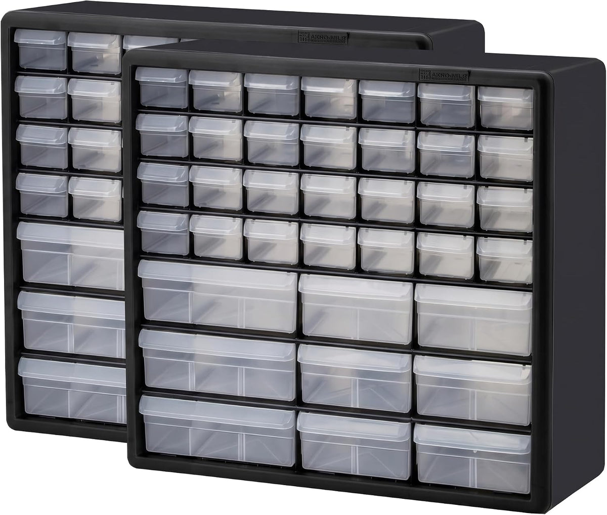 Akro-Mils 44-Drawer Plastic Drawer Storage Cabinet for Garage Organization, Bead Organizer, Building Bricks Storage, Teacher Toolbox, Makeup Organizer, 20" W x 6" D x 16" H, 10144 Black (Pack of 2)