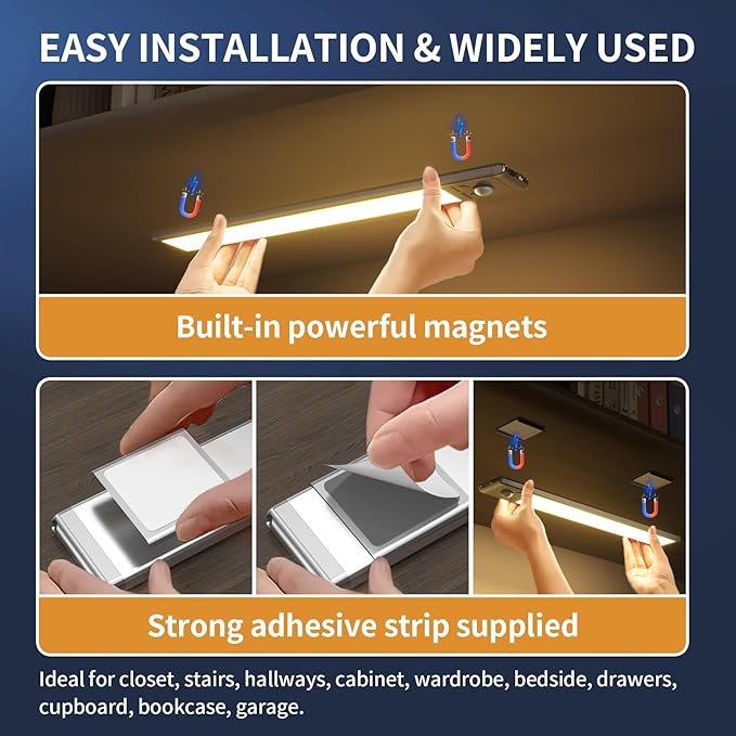 Under Cabinet Lights, 88 LED Operated Motion Sensor Light Indoor, 2200mAh USB (6-Pack)