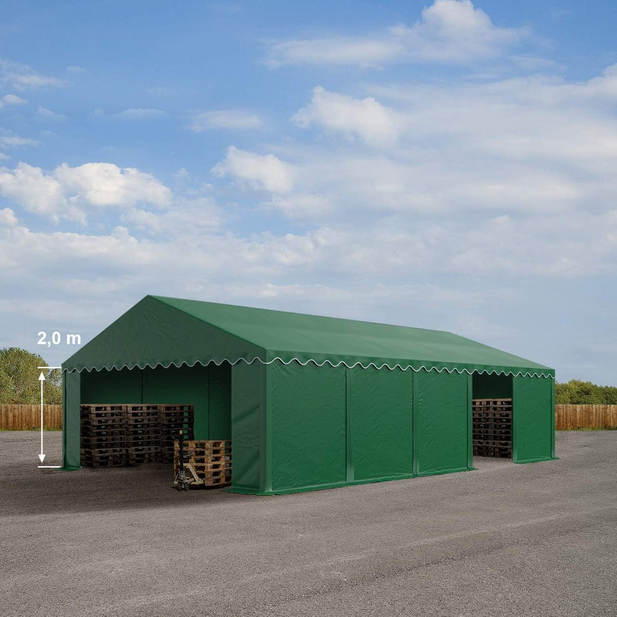 toolport 16x33 ft portable storage tent, pvc 700 shown in use