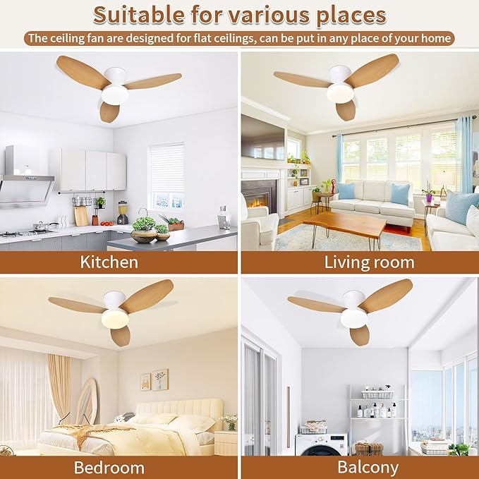 Glowall Small Ceiling Fan with Lights and Remote, 32 Inch Flush Mount, Small