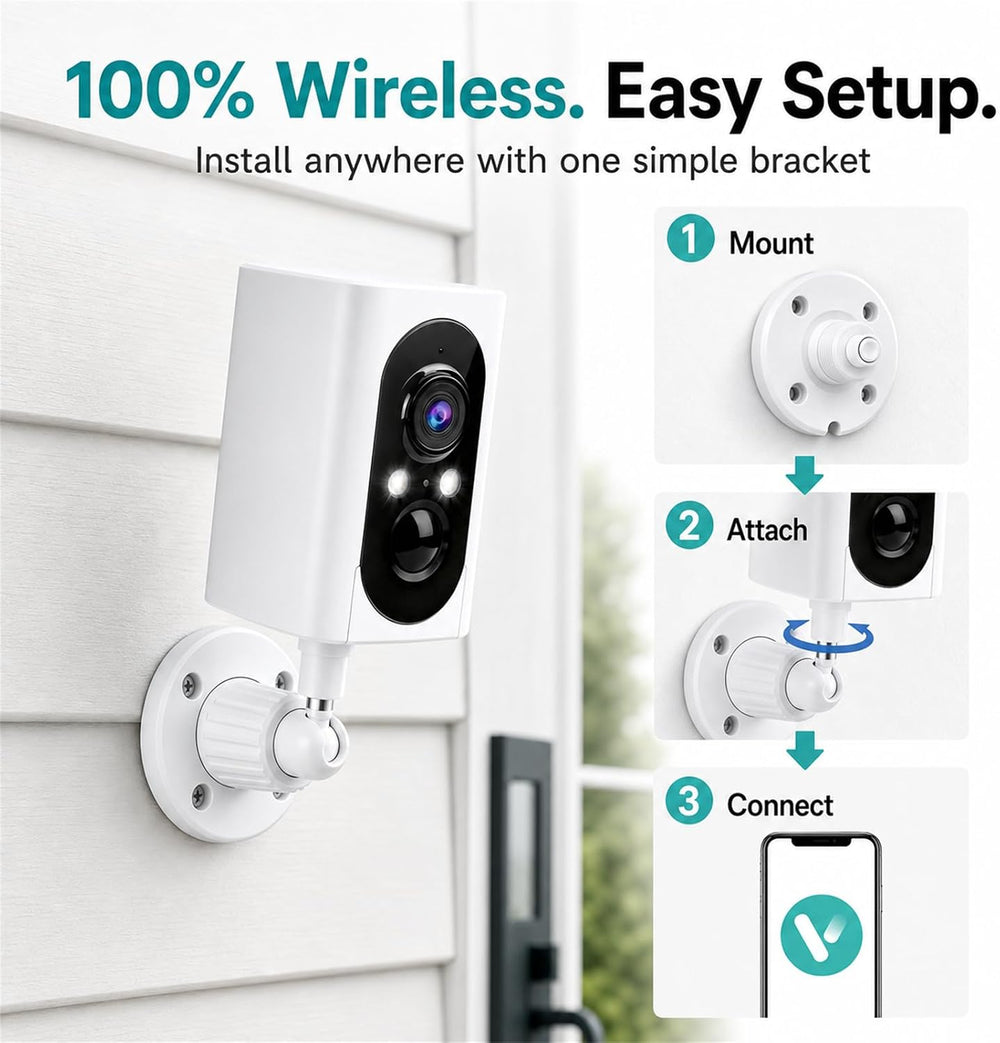 355° Pan Rotate Camera 1 Pack, 2K Video, Security Cameras Wireless Outdoor