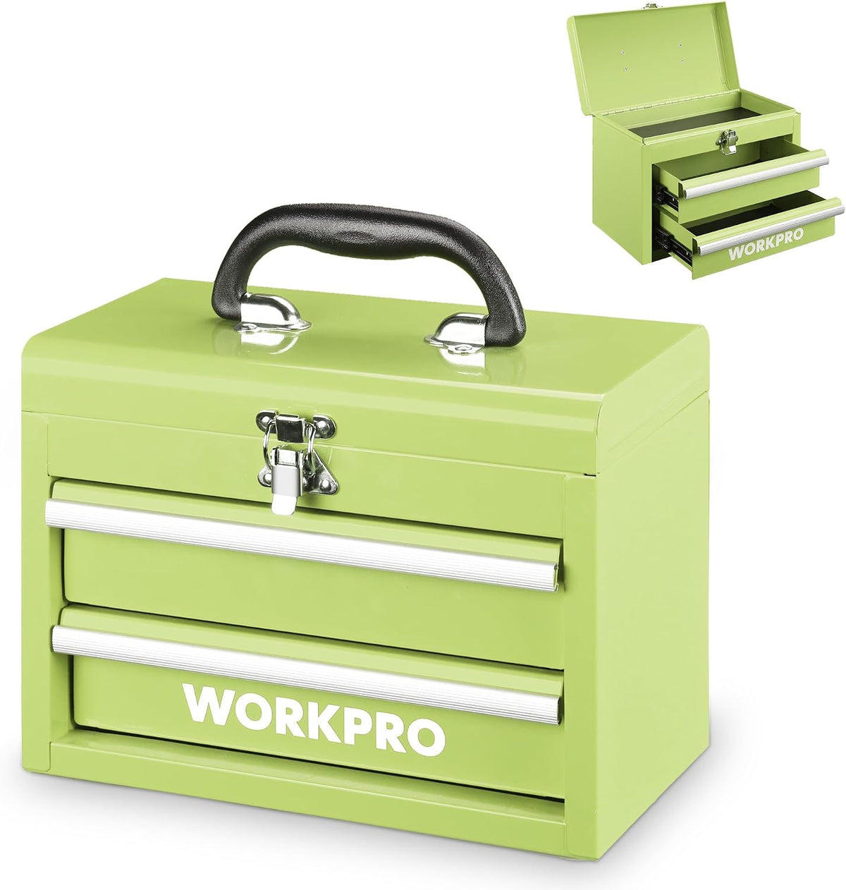 WORKPRO Portable Mini Metal Tool Box with 2 Drawers