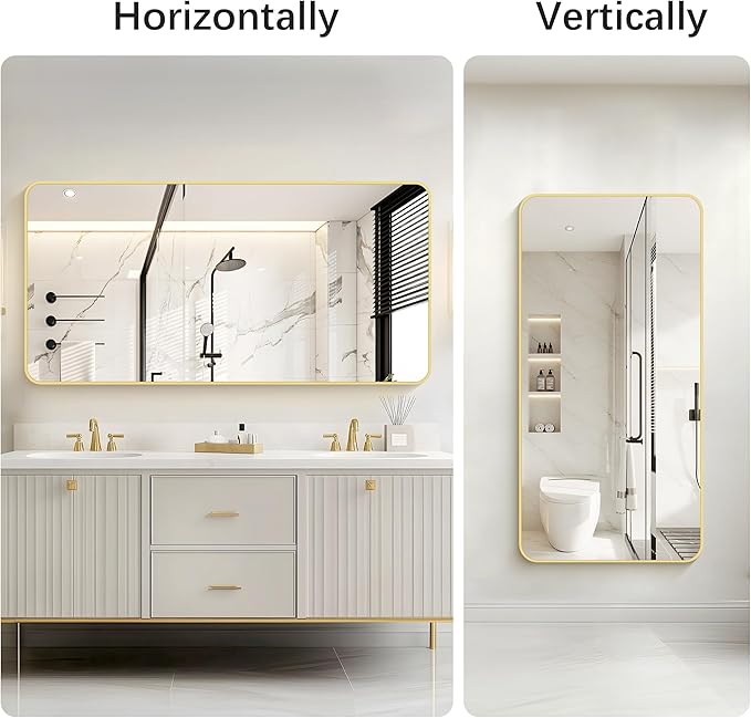 30"x60" Gold Bathroom Mirror, Large Rectangle Mirror, Rectangular Wall Mirror