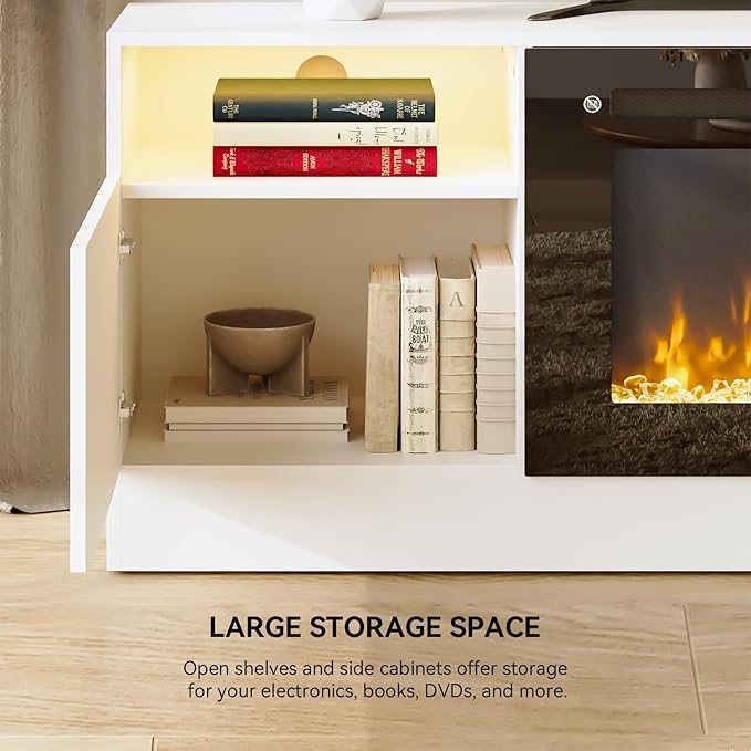 YISUFO 80” TV Stand with 36” Electric Fireplace, Large Modern Media
