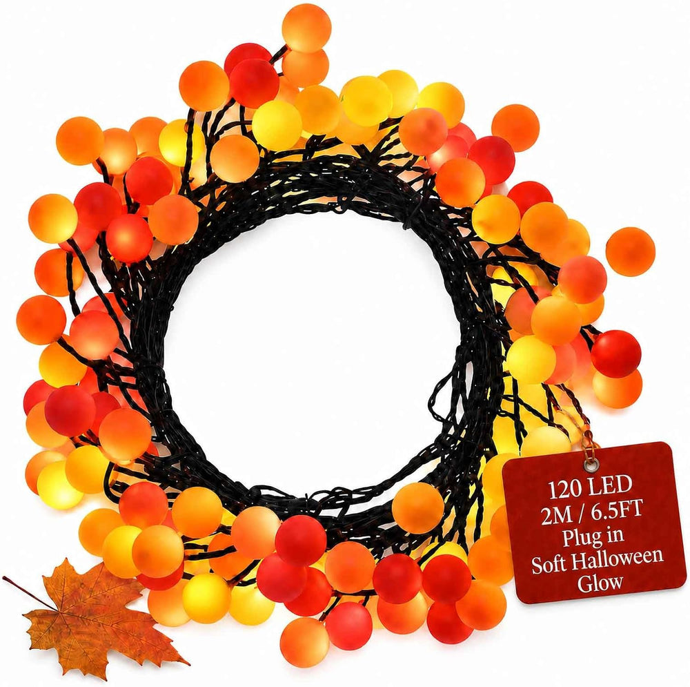 QBIS Halloween Lights, Orange Yellow Red, 120 Berry Cluster Lights,6.5ft