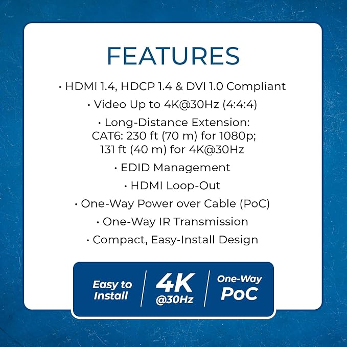 OREI 4K HDMI over Ethernet Extender Over CAT5/CAT6/CAT7,