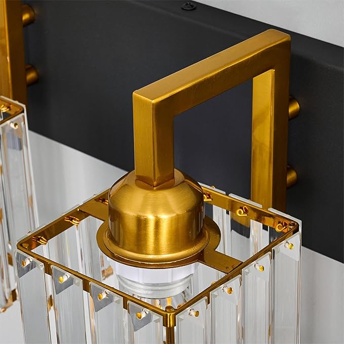 FDPBY Modern Bathroom Vanity Light 2-Lights Black Gold Crystal Wall Lamp