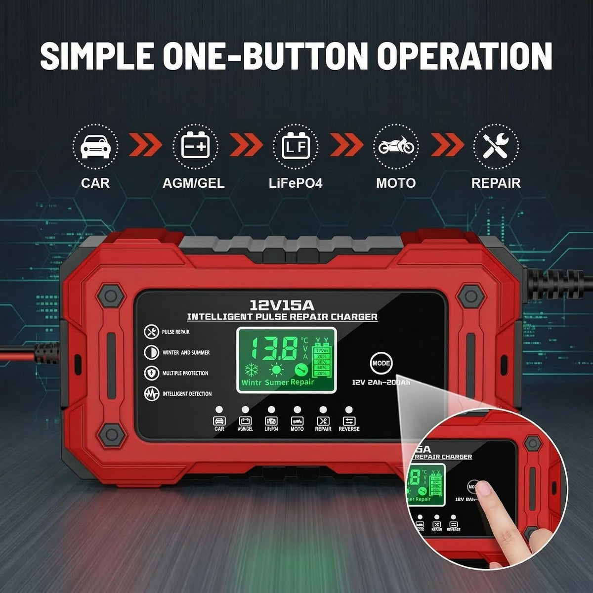car battery charger 12v 15a smart trickle charger showing dimensions
