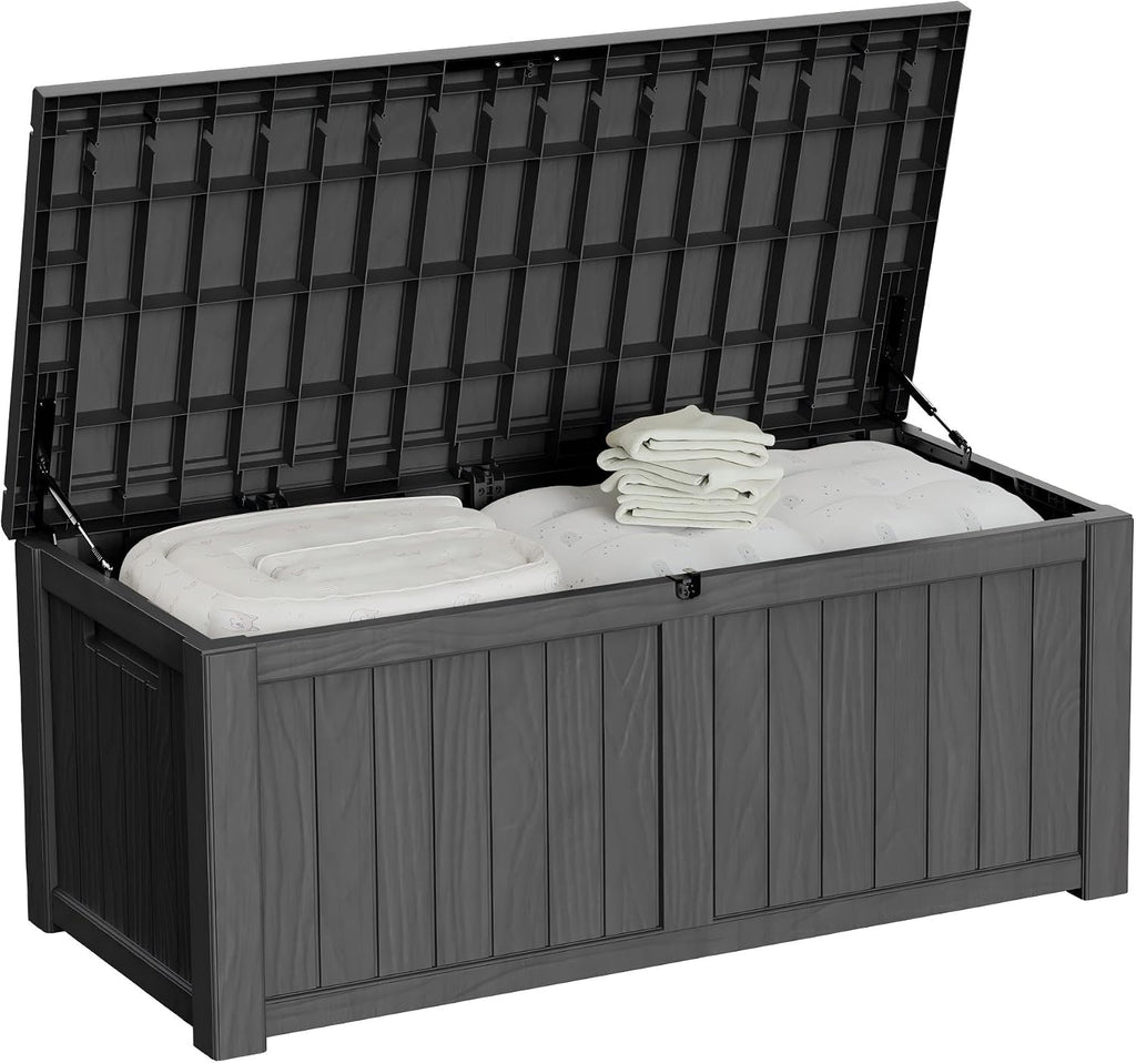 150 Gallon Outdoor Storage Box Patio Deck Box Waterproof, Resin Lockable Outside Large Storage Bin for Pool Cushion Furniture, Garden Tools UV-Resistant, Black