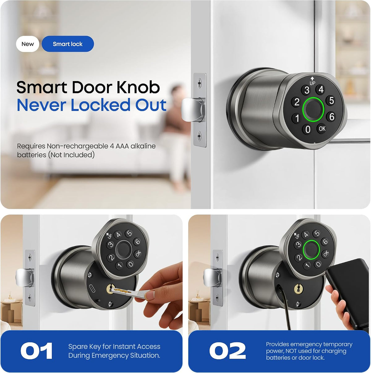 keyless entry keypad door lock with knob, smart showing dimensions