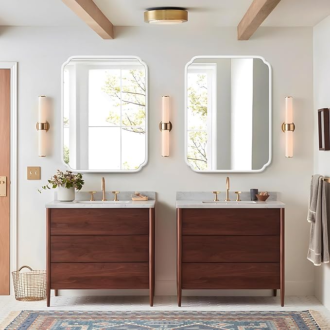 White Bathroom Vanity Mirror for Over Sink 30" x 40" Modern Rounded Corner