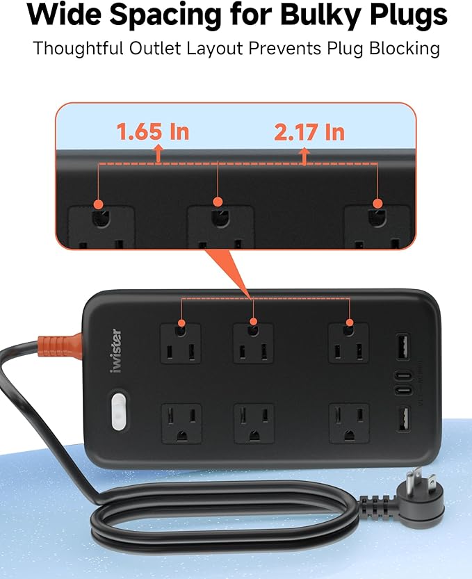 Iwister Outdoor Power Strip Weatherproof IPX6, 6 Ft Extension Cord, 4 USB Ports