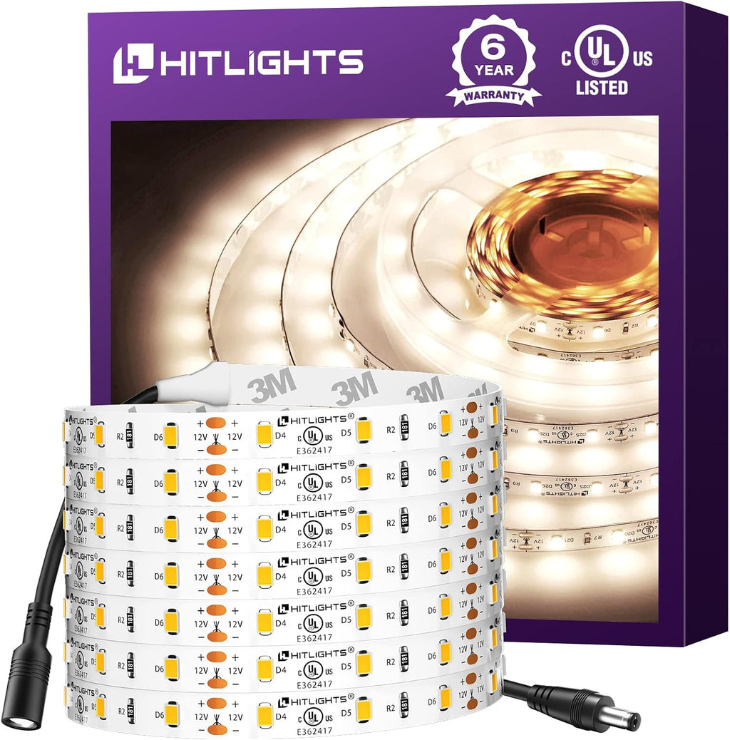 HitLights LED Strip Lights Neutral White 4000K, 16.4ft Dimmable Tape Light