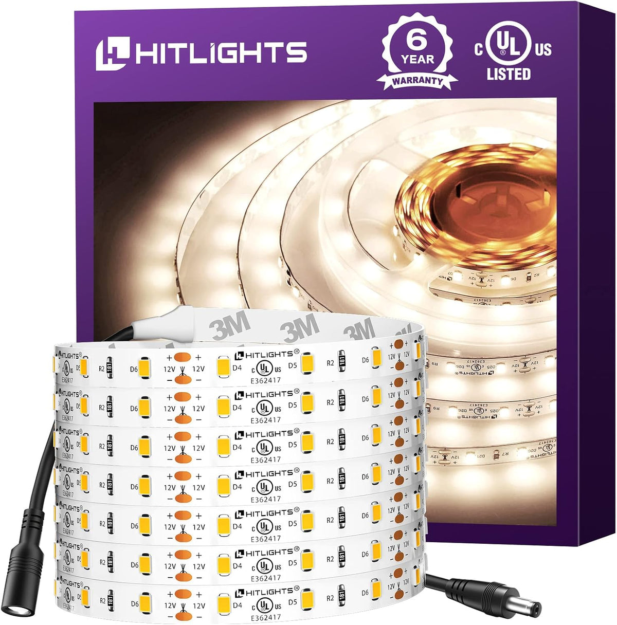 HitLights LED Strip Lights Neutral White 4000K, 16.4ft Dimmable Tape Light