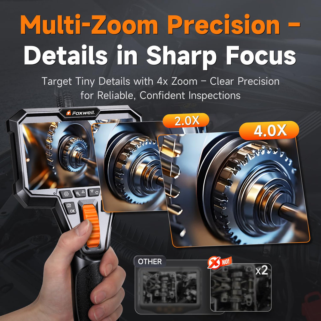 foxwell 2-way 220° articulating borescope camera with light, package contents