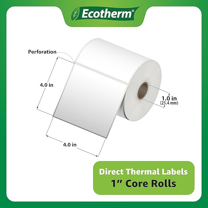 4" x 4" Thermal Labels | 4 Rolls | 1508 Labels | fits Zebra, Offnova Thermal