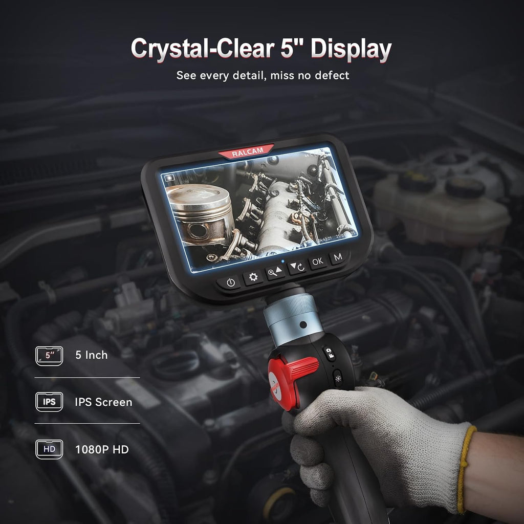 ralcam dual lens articulating borescope camera with light, close-up detail