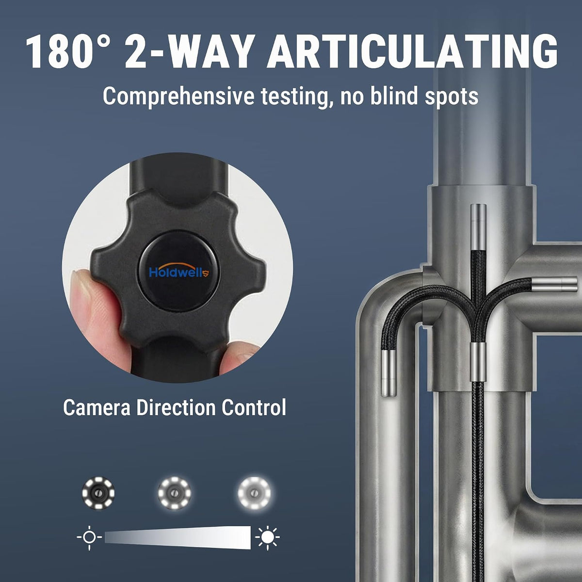 articulating borescope camera, 8mm borescope endoscope with 5" shown in use