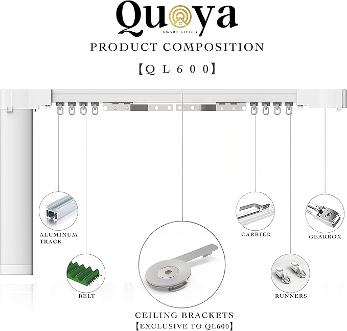 Quoya QL600 Smart Electric Curtain Track, Motorized Motor, Adjustable Track