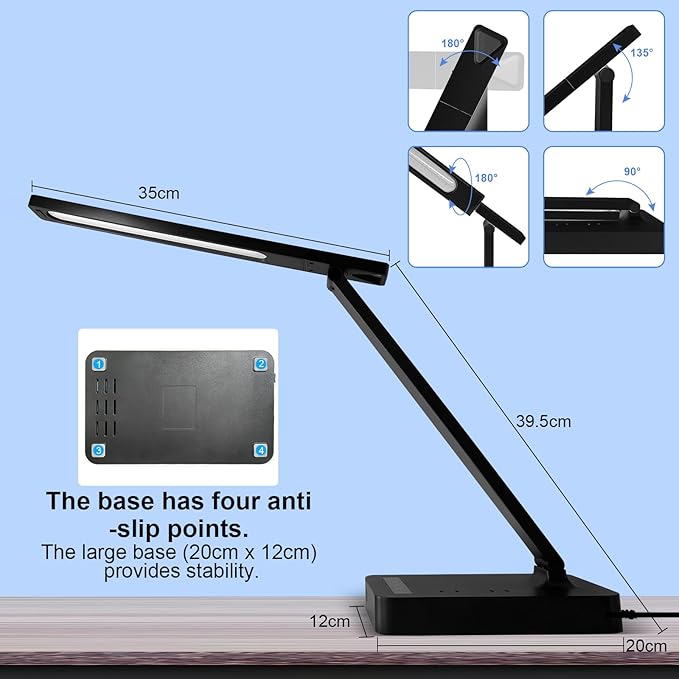 Smart Desk Lamp with 4-in-1 Charging Station, 5 Color temperatures and 5