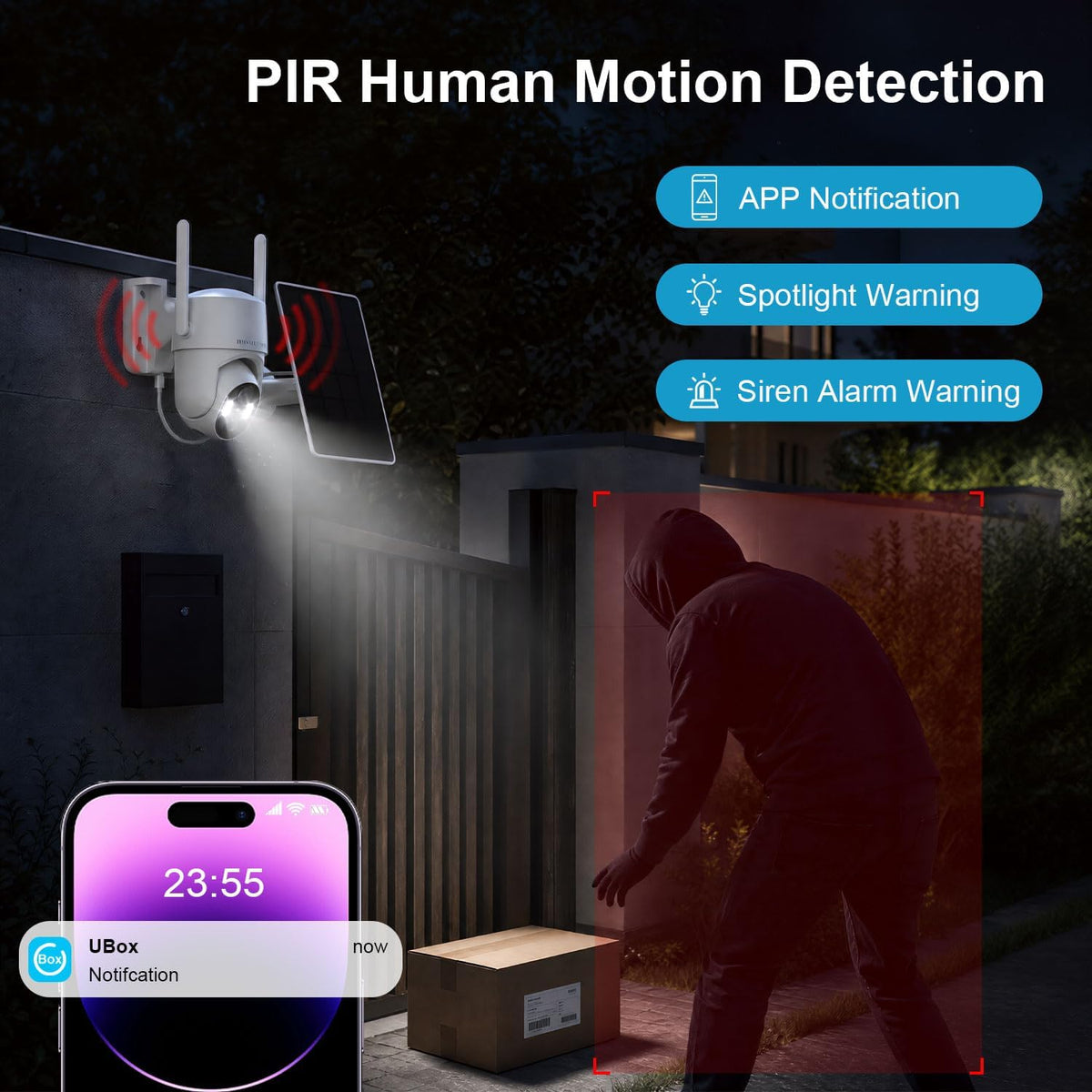 wifi outdoor security camera wireless, spotlight color night, side view