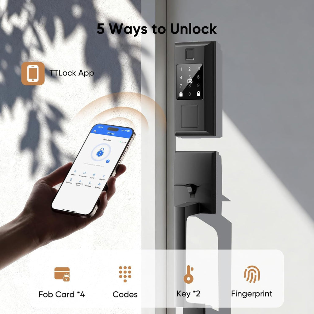 keyless entry door lock with handle knob set, close-up detail
