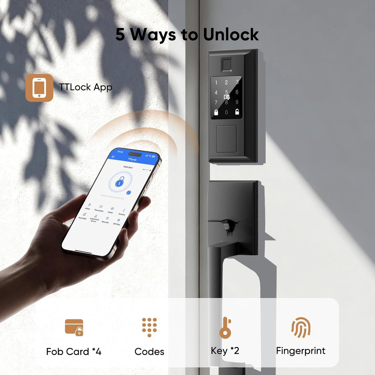 keyless entry door lock with handle knob set, close-up detail