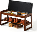 SOBIBO Solid Wood Shoe Rack Bench with Flip-Top Storage, Black, 31.5"