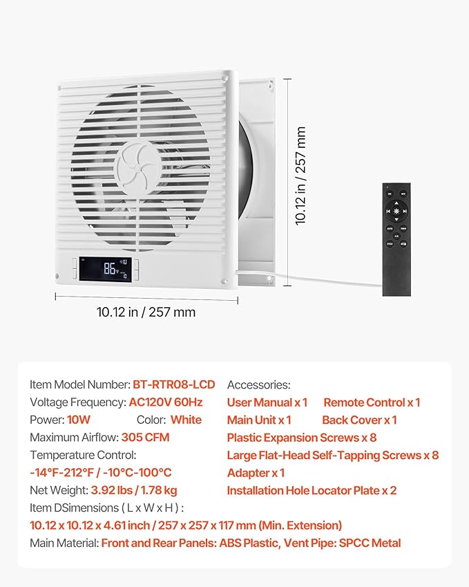 VEVOR Room to Room Fan, Two-Way Airflow Through-the-Wall Fan 8"