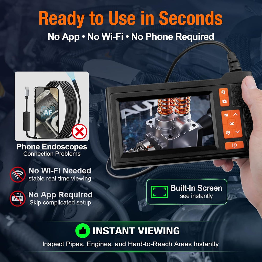 borescope camera with light, 4.3" ips screen endoscope, close-up detail