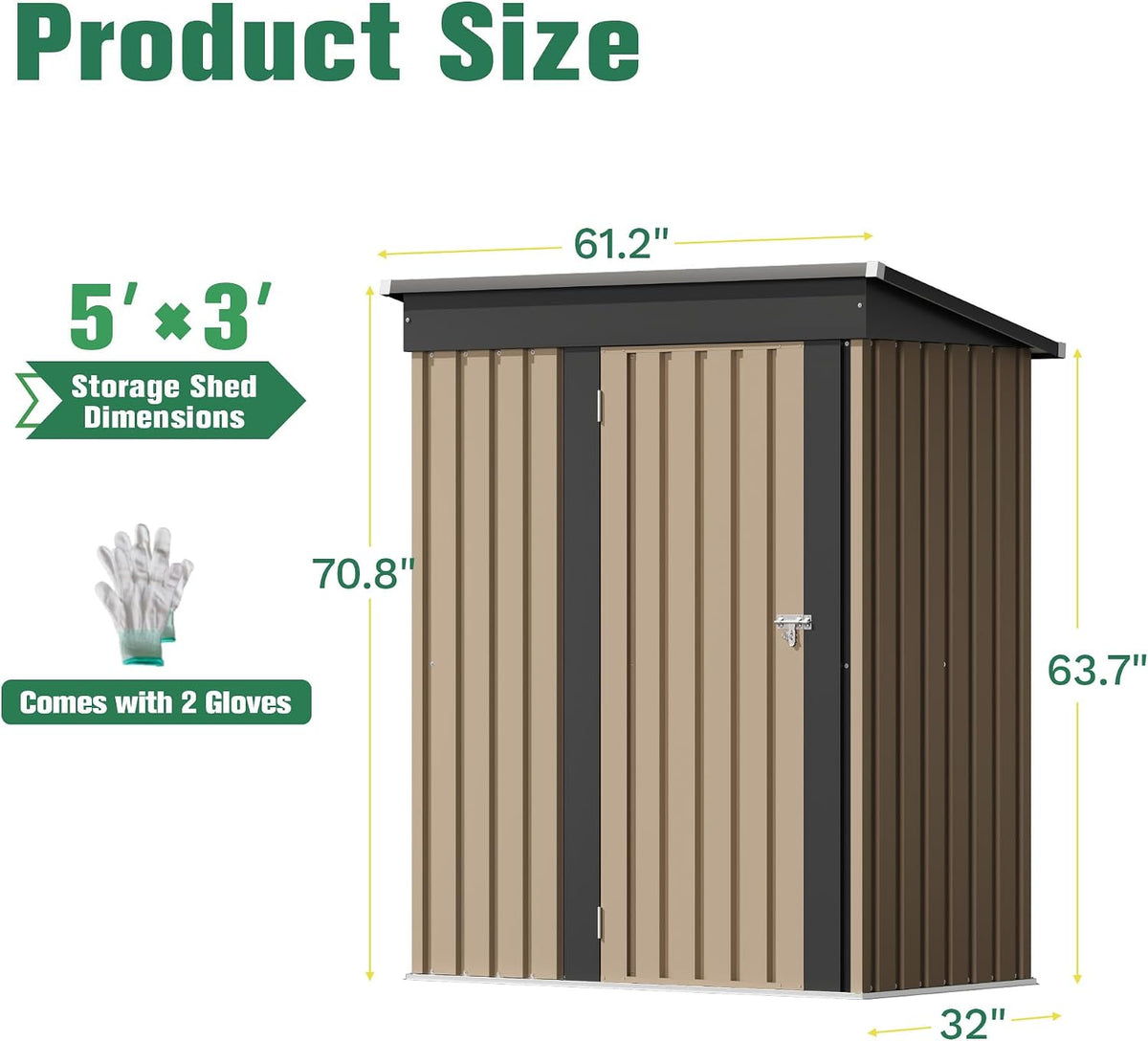 flamaker 5x3 ft storage shed waterproof metal garden showing dimensions