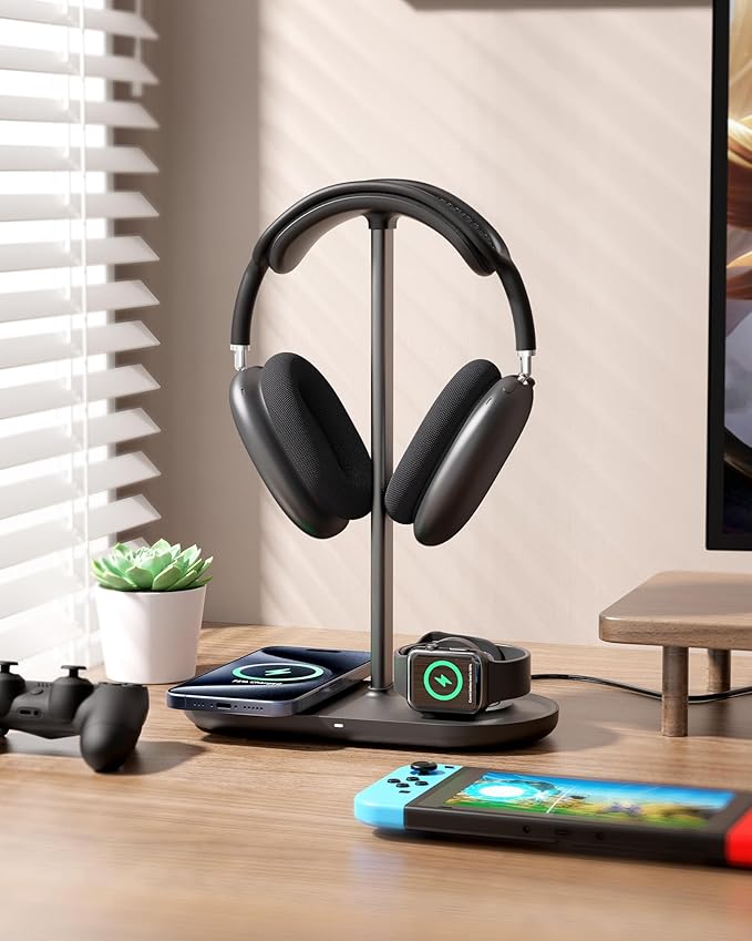 HiWe Universal Headphone Stand, Magnetic Wireless Charger