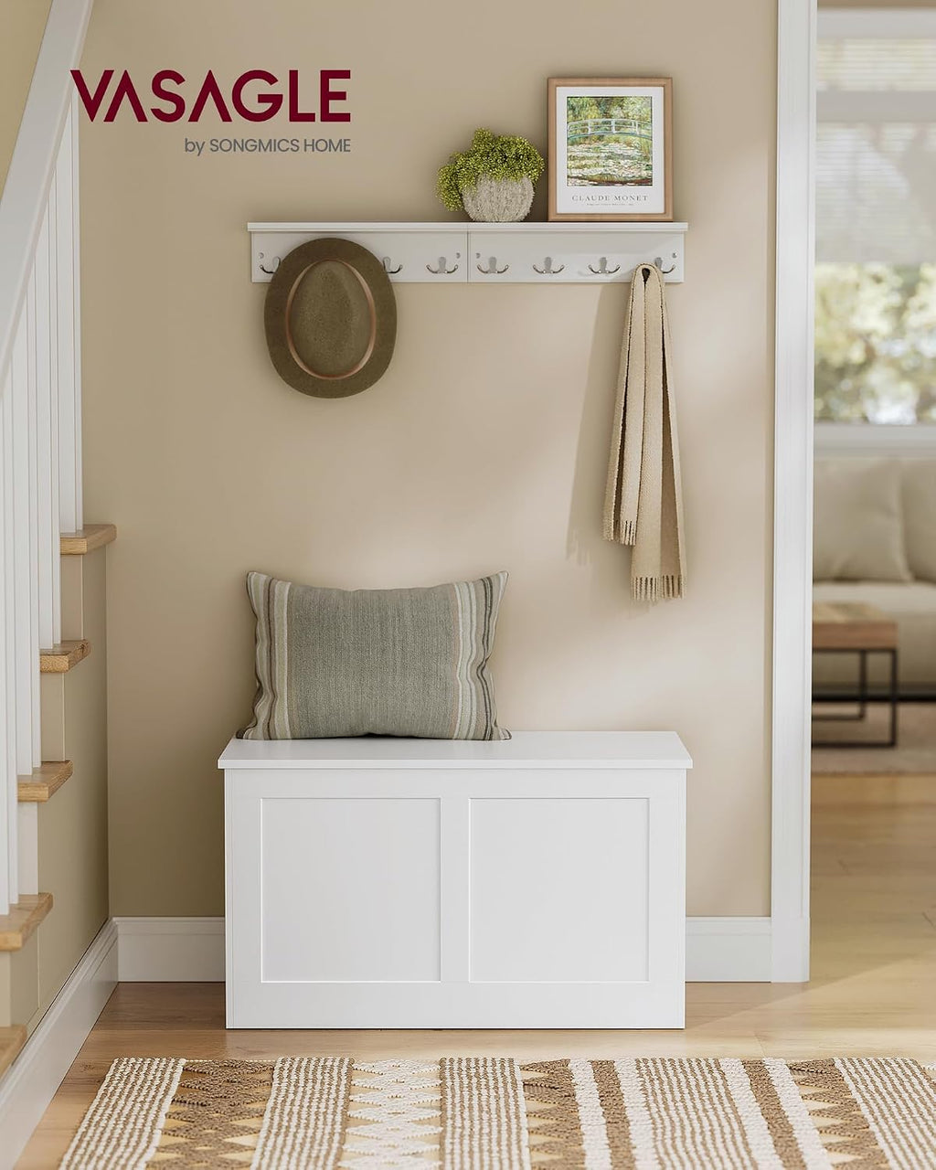 vasagle storage chest with 2 safety hinges, 15.7 shown in use