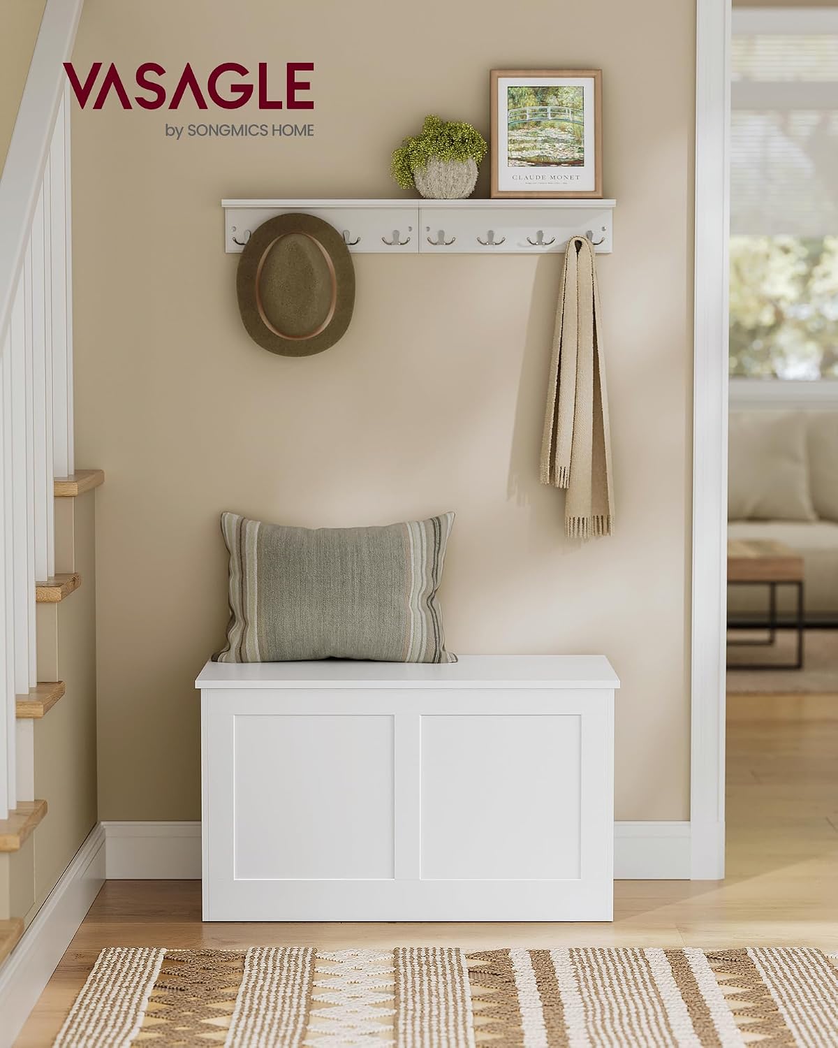 vasagle storage chest with 2 safety hinges, 15.7 shown in use