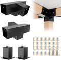 Pergola Kit, Slanted Roof Pergola Bracket, 4-Way Brackets with Post Base Kit, Log Cabin Outdoor 4"x 4" (Actual 3.5" X 3.5") Lumber