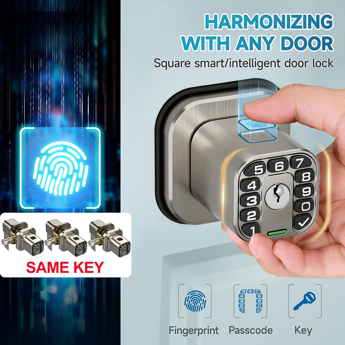 richelock fingerprint door knob, smart biometric door lock shown in use