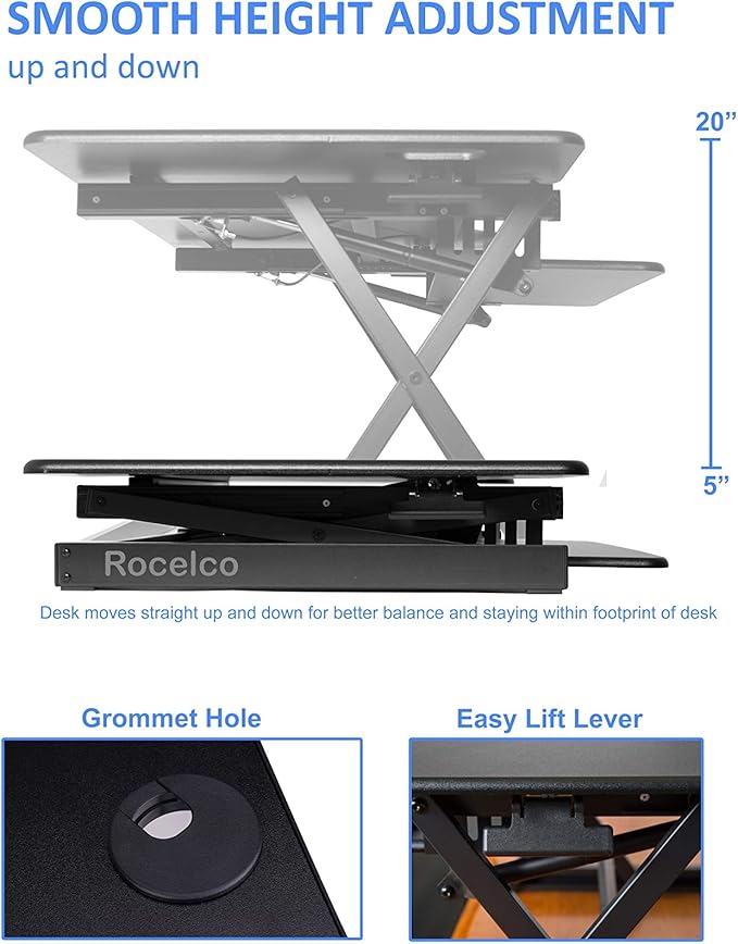 Rocelco 46" Large Height Adjustable Standing Desk Converter