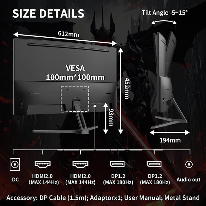 SANSUI 27 Inch WQHD 2560X1440 Curved Gaming Monitor, 180Hz MPRT 1ms Computer