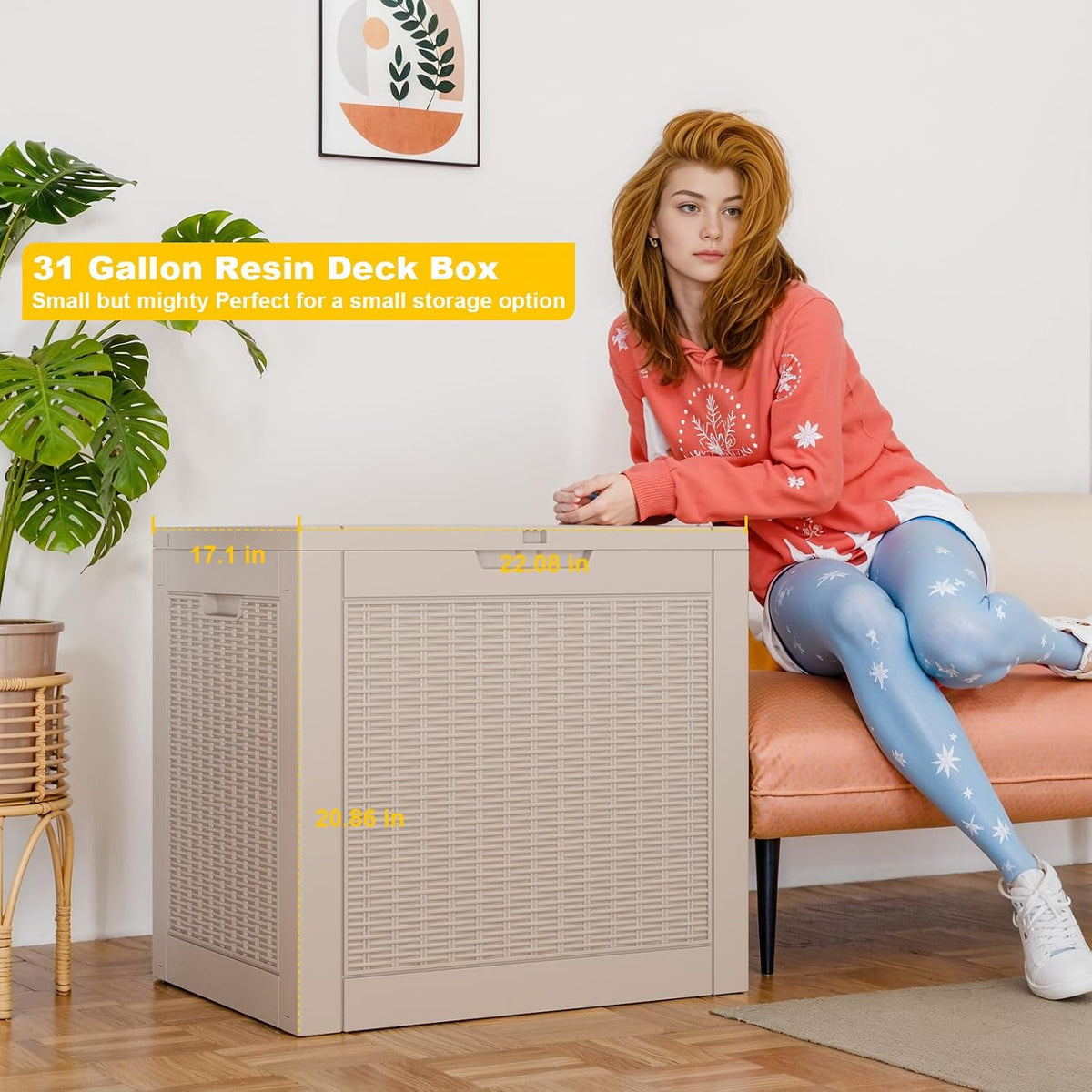 patiozen 31 gallon wicker pattern resin deck box, close-up detail