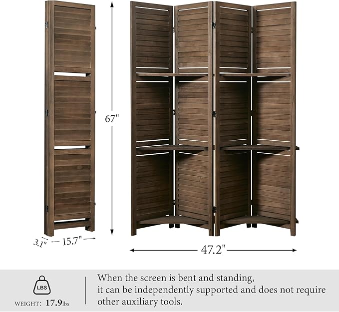 Partition Room Dividers, 67 * 51inch Folding Wood Privacy Screen
