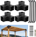 4 Pcs 4"x4" 3 Way Right Pergola Brackets(Actual Fit 3.6"x3.6")