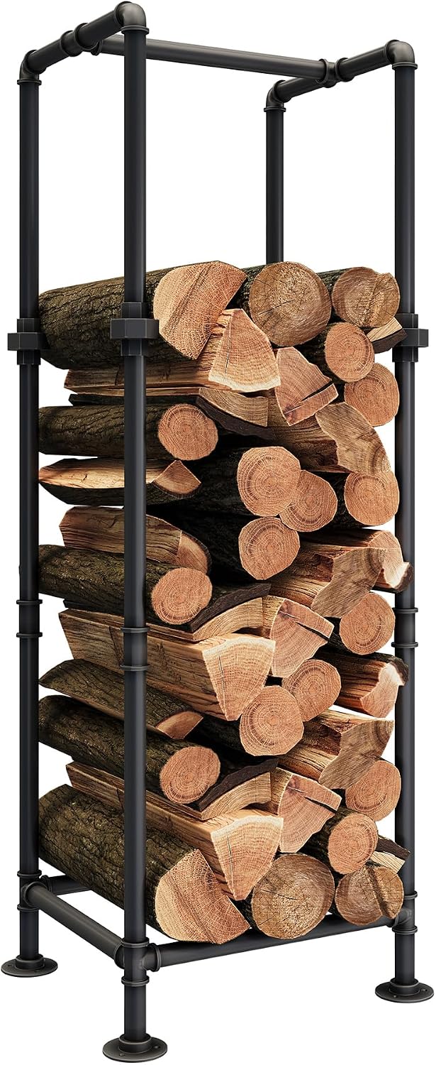 Firewood Rack,Industrial Style Firewood Holder with Two Optional Feet,1-Inch Metal Pipe Sturdy and Durable Log storage for Outdoor Indoor Fireplace