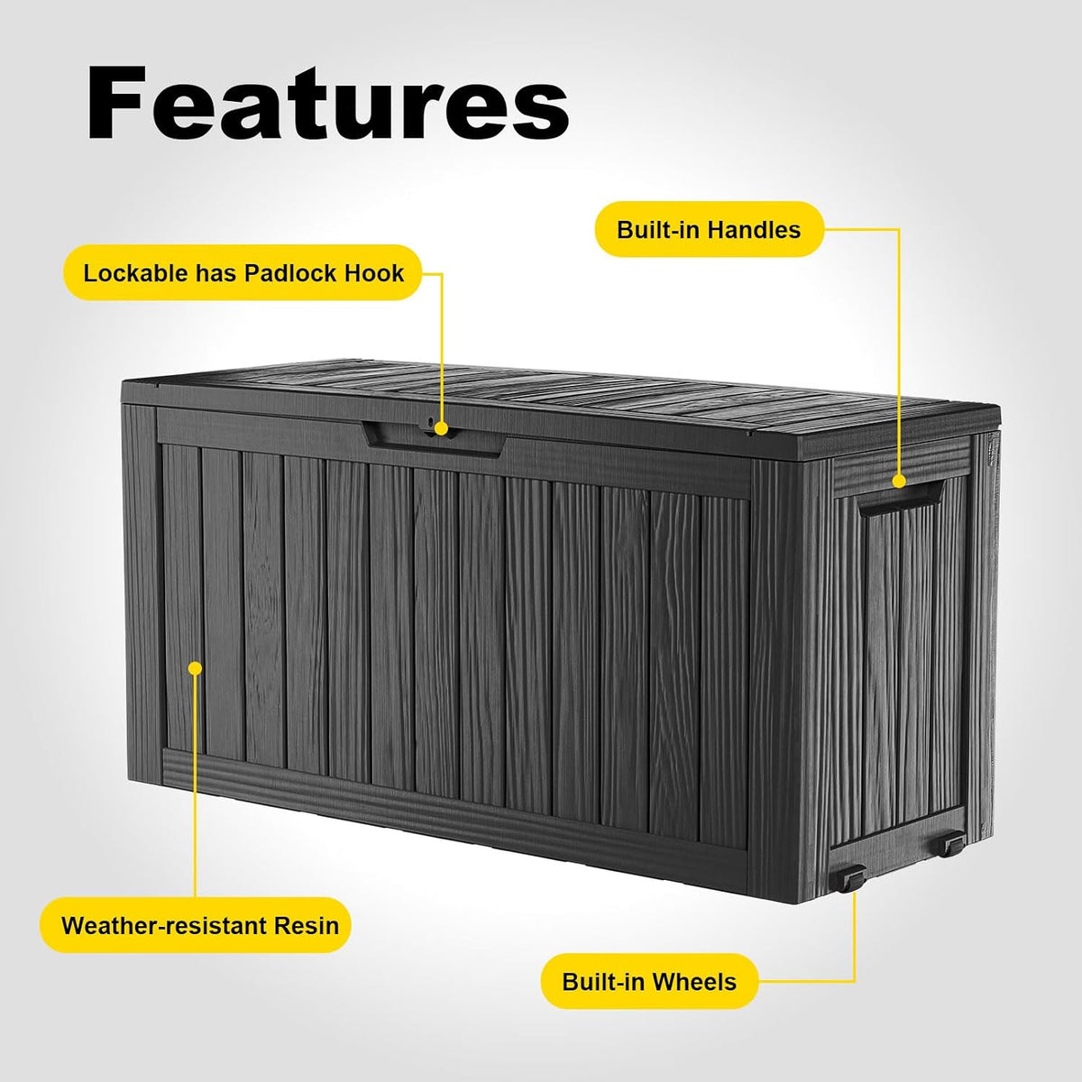rojik outdoor storage box with wheels,75 gallon waterproof, close-up detail
