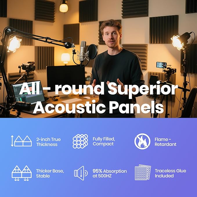 Focusound Acoustic Panels 50 Pack 2"x12"x12"