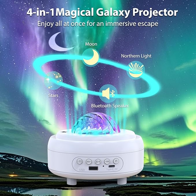 HUMIIEYE Star Projector with Bluetooth Speaker, 1800mAh Battery Operated Night